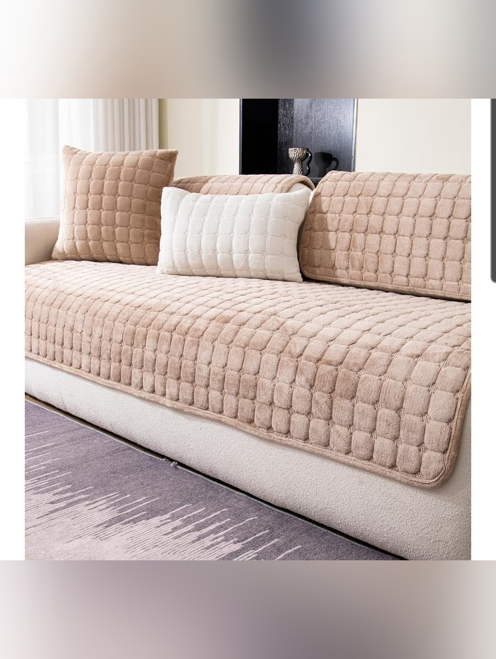 Beige Quilted Sofa Cover To Protect Your Furniture Size 36 X 47- 1 Piece